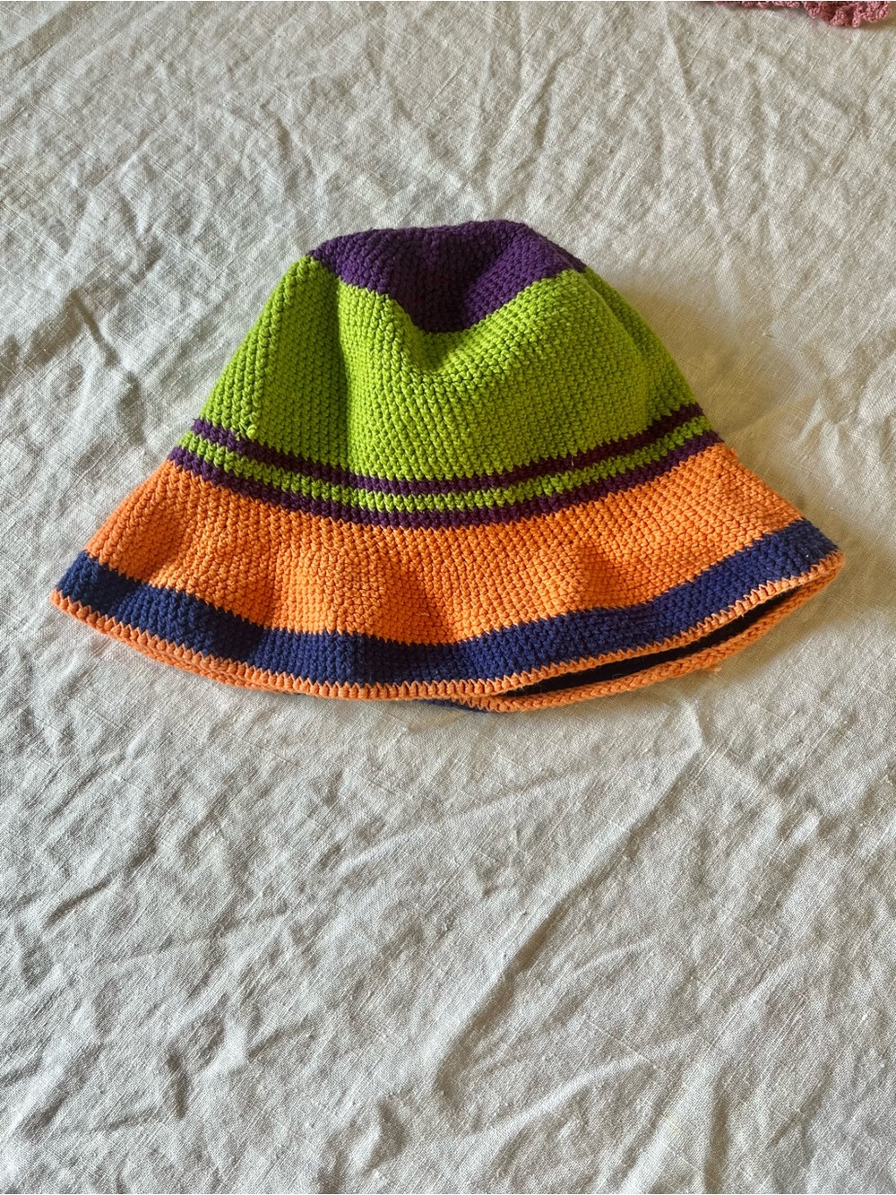 Crochet Bucket Hat in Green, Orange & Purple